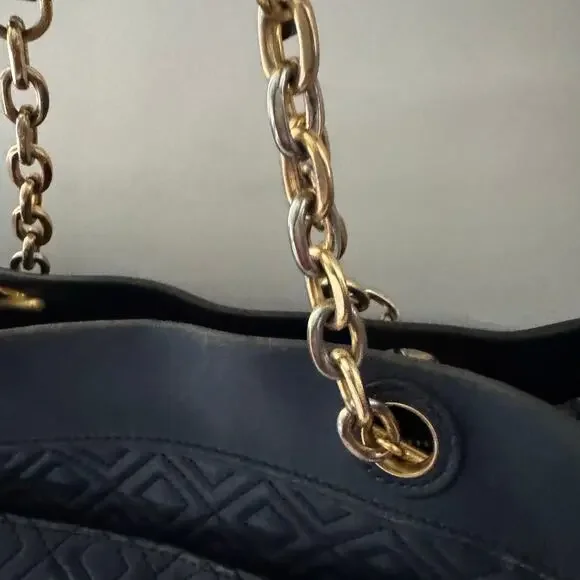 TORY BURCH Navy Blue Fleming Triple Compartment Leather Tote - Picture 10 of 15